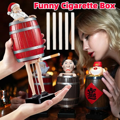 Portable Cigarette Case Creative Wooden Barrel Uncle Santa Claus Funny Cigarette Dispenser Prank Holder Box Storage Container