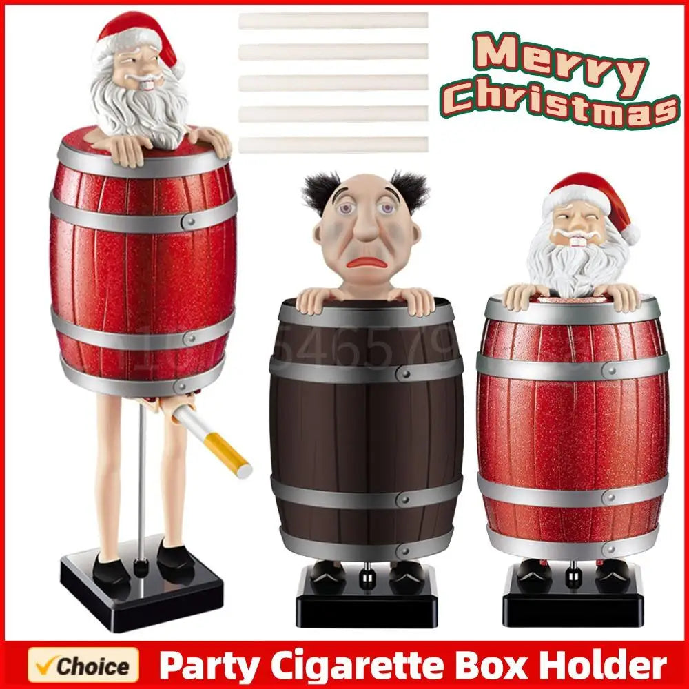 Portable Cigarette Case Creative Wooden Barrel Uncle Santa Claus Funny Cigarette Dispenser Prank Holder Box Storage Container